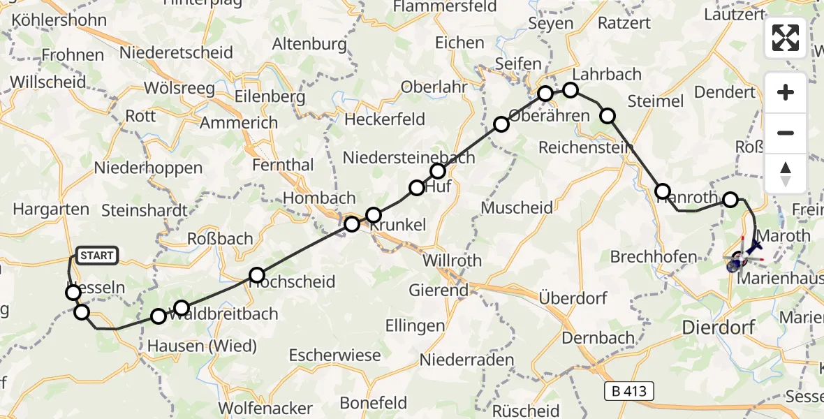 Flugroute Polizeihubschrauber Dattenberg - Dierdorf, 09 Juni 2026, 12:04