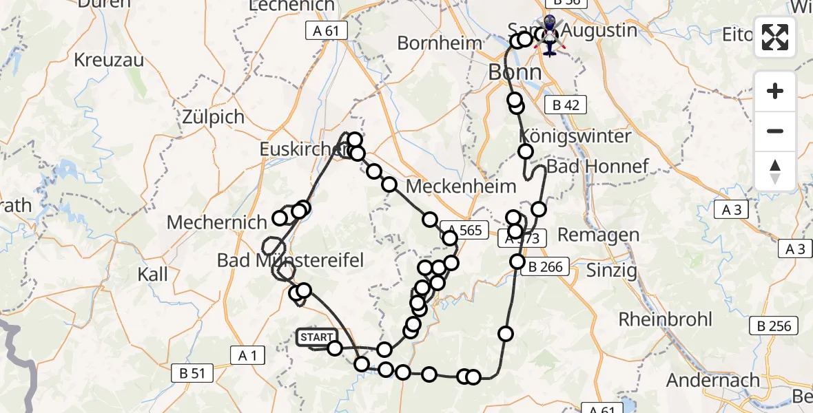 Flugroute Polizeihubschrauber Hümmel - Sankt Augustin, 09 Juni 2026, 12:20