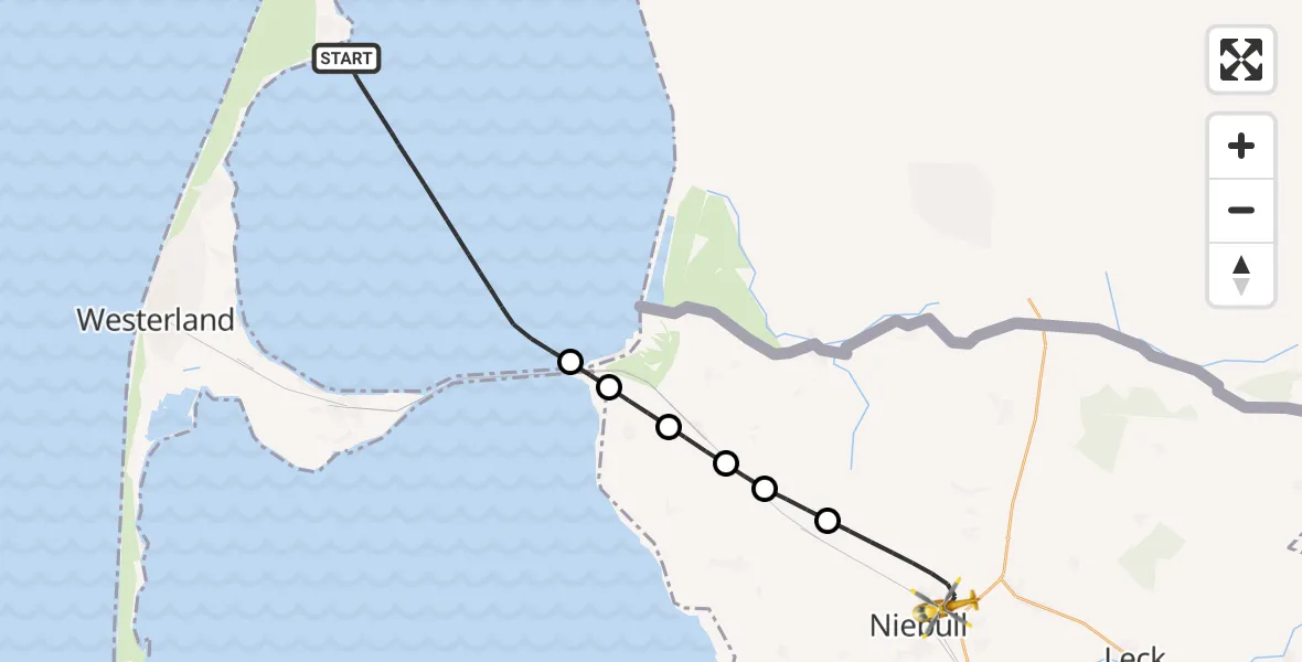 Flugroute Rettungshubschrauber List auf Sylt - Niebüll, 09 Juni 2026, 12:21
