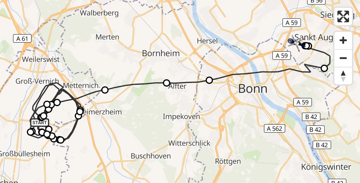 Flugroute Polizeihubschrauber Weilerswist - Bonn-Hangelar Flugplatz, 09 Juni 2026, 12:29