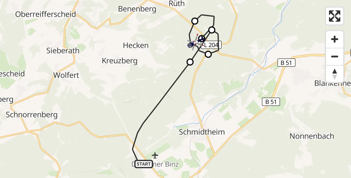 Flugroute Polizeihubschrauber Dahlem - Hellenthal, 09 Juni 2026, 12:32