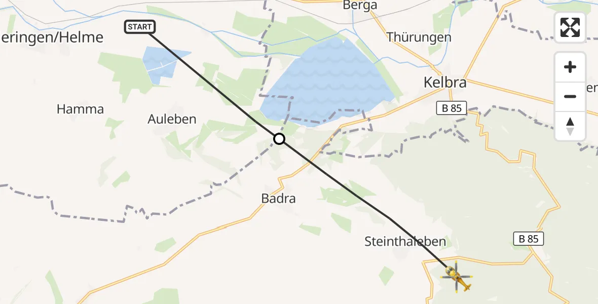 Flugroute Rettungshubschrauber Heringen/Helme - Kyffhäuserland, 09 Juni 2026, 12:40