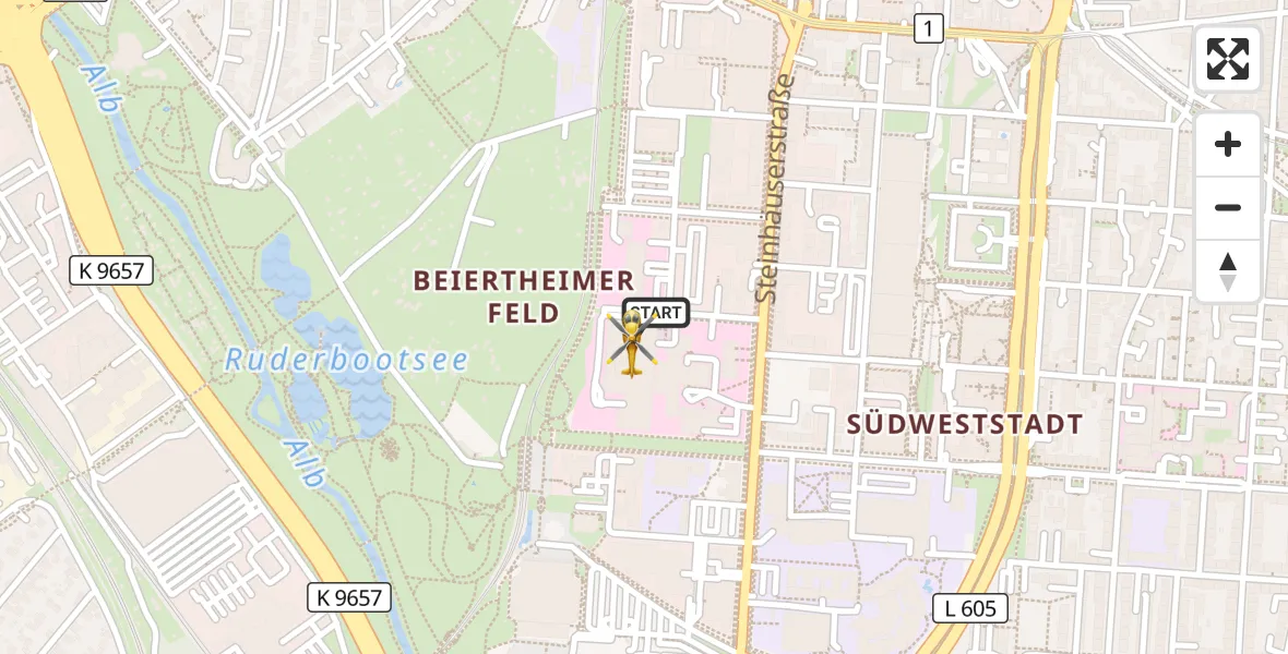 Flugroute Ambulanzhubschrauber Sankt Vincentius Hospital - Sankt Vincentius Hospital, 09 Juni 2026, 12:47