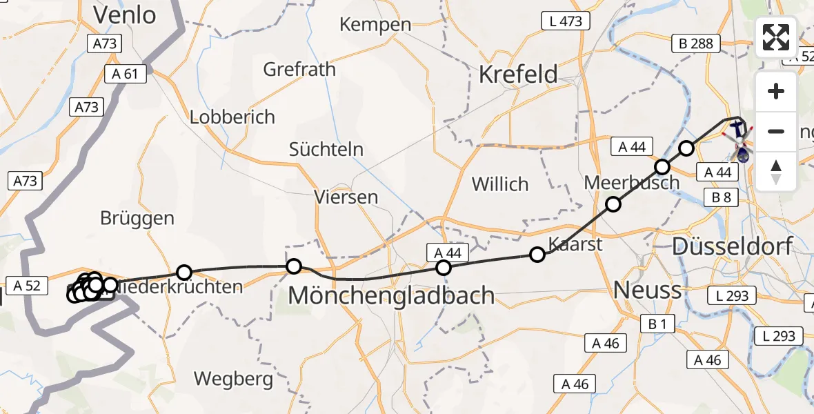 Flugroute Polizeihubschrauber Brüggen Militärflugplatz - Düsseldorf Flughafen, 09 Juni 2026, 12:52