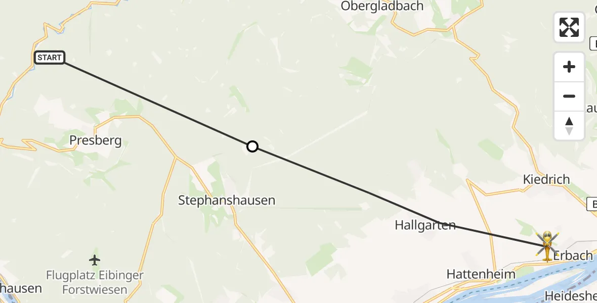 Flugroute Ambulanzhubschrauber Rüdesheim am Rhein - Eltville am Rhein, 09 Juni 2026, 12:55