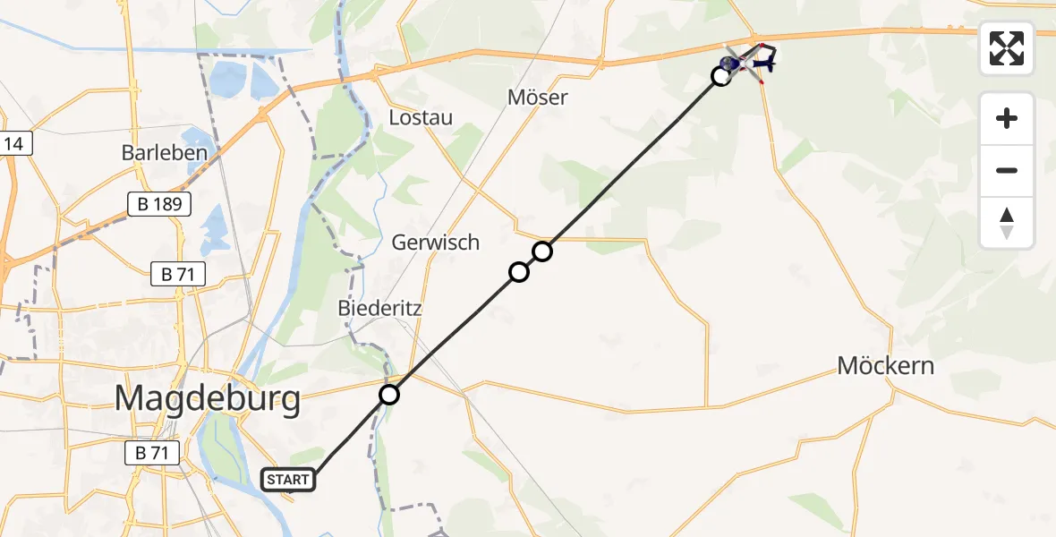Flugroute Polizeihubschrauber Magdeburg - Burg, 09 Juni 2026, 12:55