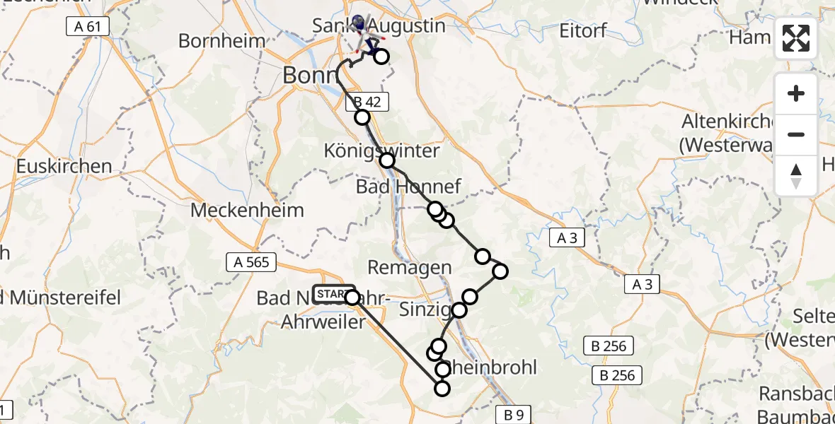Flugroute Polizeihubschrauber Bad Neuenahr-Ahrweiler Flugplatz - Sankt Augustin, 09 Juni 2026, 12:56