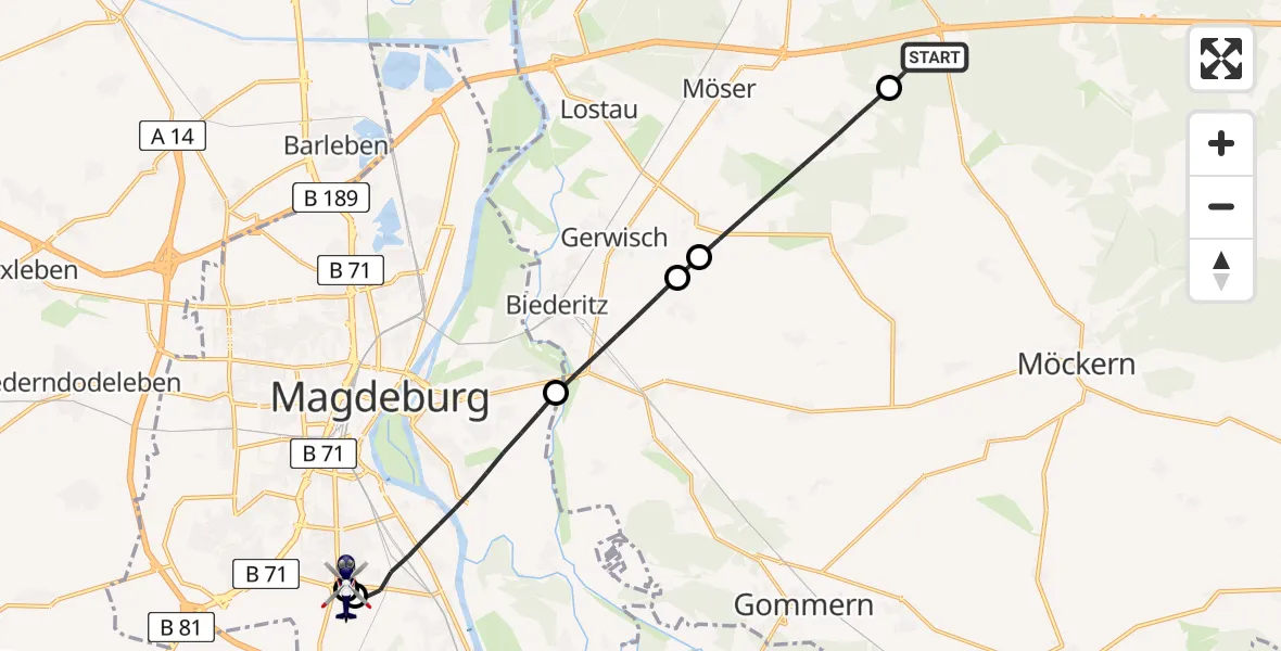 Flugroute Polizeihubschrauber Burg - Magdeburg, 09 Juni 2026, 13:10