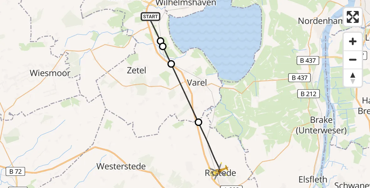 Flugroute Rettungshubschrauber Sande - Rastede, 09 Juni 2026, 13:37