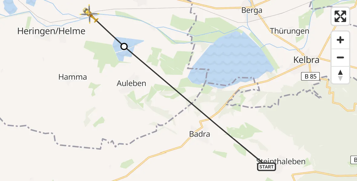 Flugroute Rettungshubschrauber Kyffhäuserland - Heringen/Helme, 09 Juni 2026, 13:41