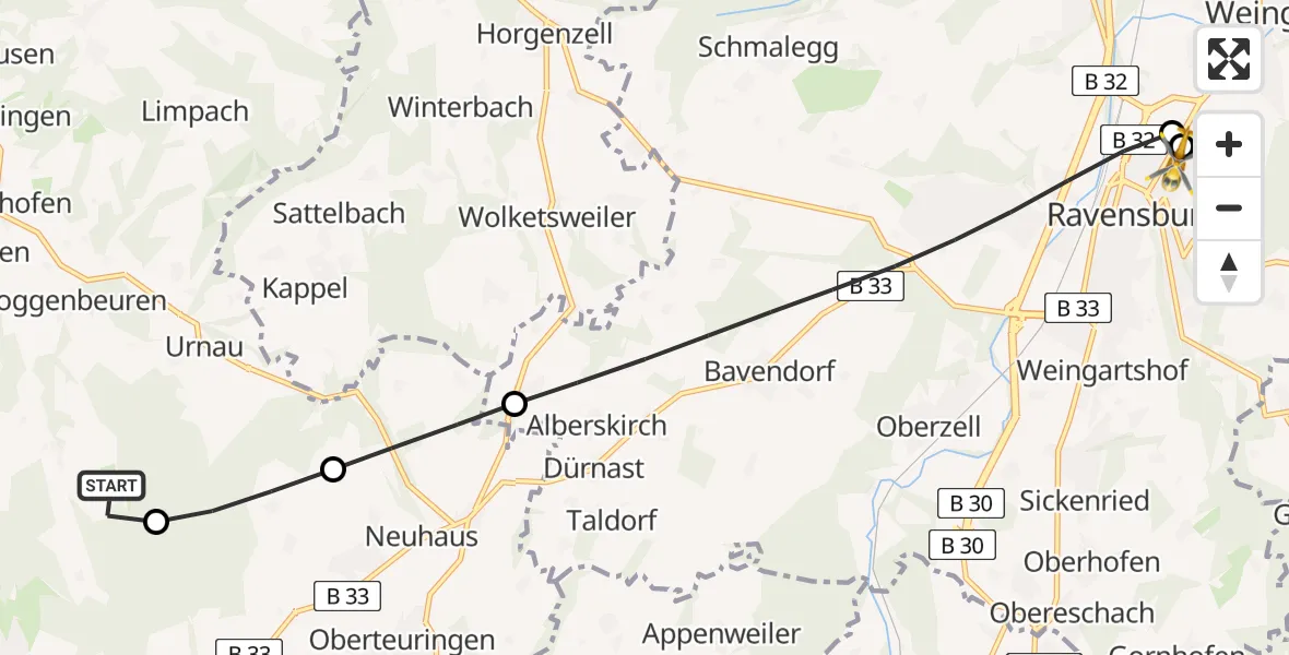 Flugroute Rettungshubschrauber Deggenhausertal - Sankt Elisabeth Hospital, 09 Juni 2026, 13:42