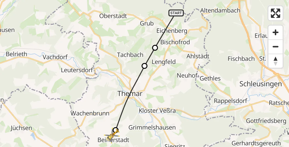 Flugroute Rettungshubschrauber Eichenberg - Beinerstadt, 09 Juni 2026, 14:00