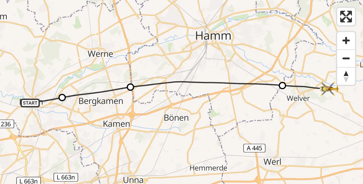 Flugroute Rettungshubschrauber Lünen - Welver, 09 Juni 2026, 14:09