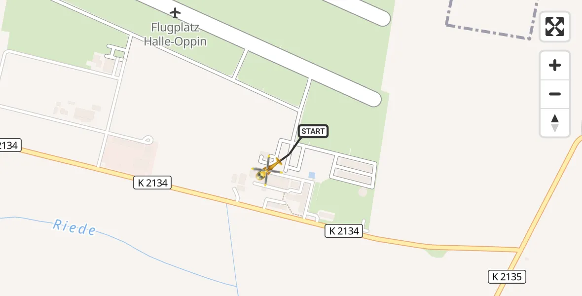 Flugroute Rettungshubschrauber Halle-Oppin Flugplatz - Halle-Oppin Flugplatz, 09 Juni 2026, 14:15