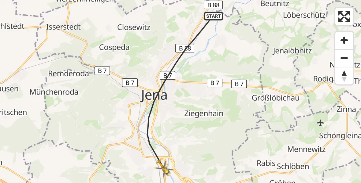 Flugroute Rettungshubschrauber Jena - Jena, 09 Juni 2026, 14:20