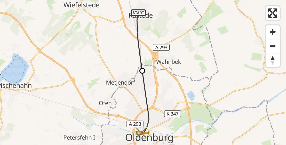 Flugroute Rettungshubschrauber Rastede - Oldenburg (Oldb), 09 Juni 2026, 14:23