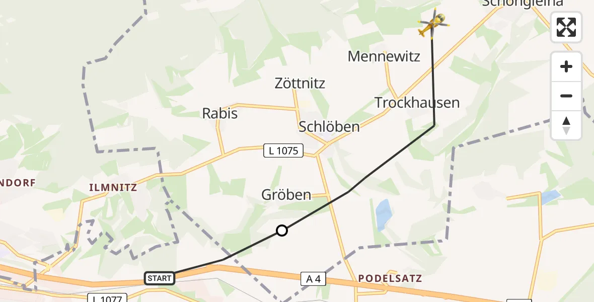 Flugroute Rettungshubschrauber Laasdorf - Schlöben, 09 Juni 2026, 14:52