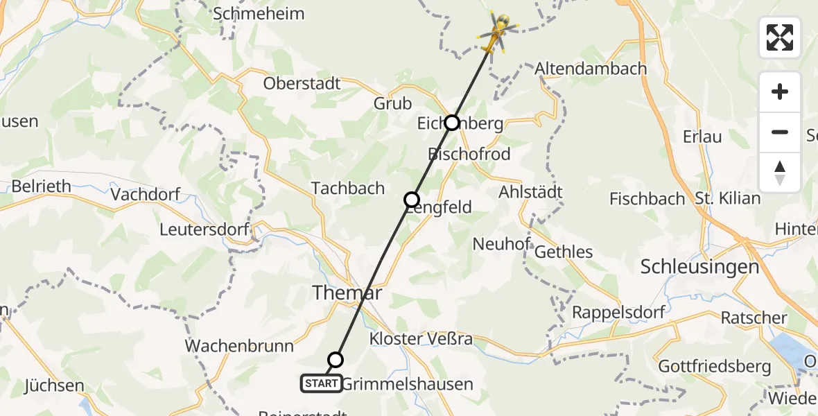 Flugroute Rettungshubschrauber Beinerstadt - Suhl, 09 Juni 2026, 14:54