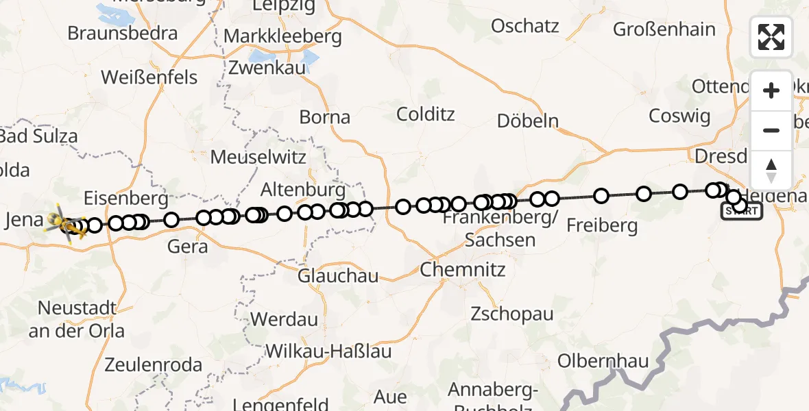 Flugroute Rettungshubschrauber Bavaria Hospital Kreischa - Jena-Schöngleina Flugplatz, 09 Juni 2026, 15:10