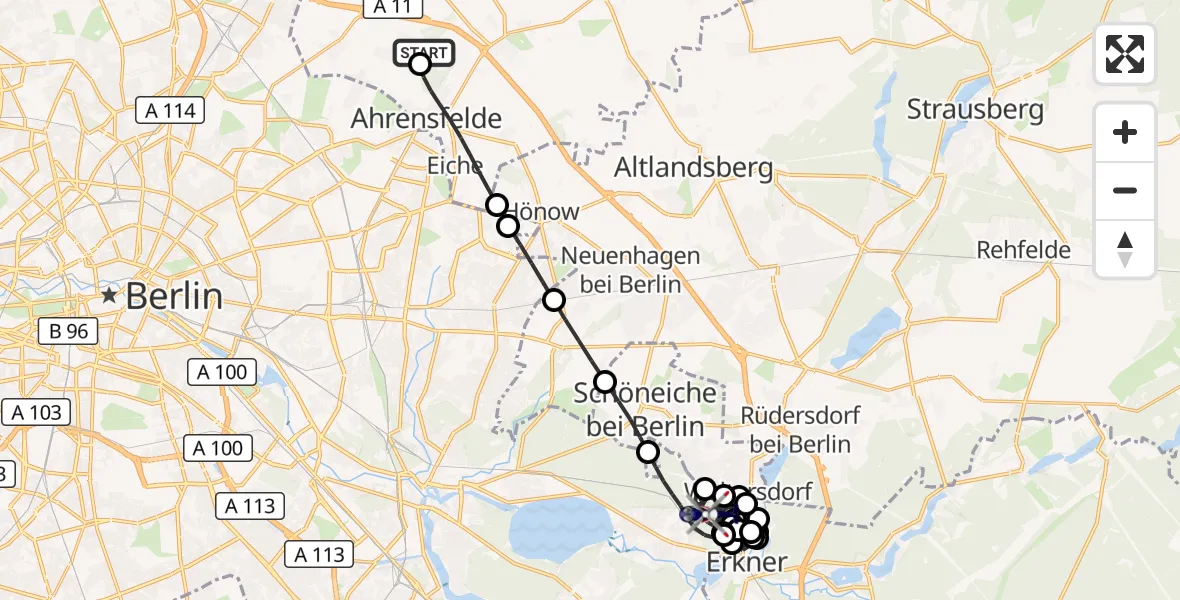 Flugroute Polizeihubschrauber Ahrensfelde Hubschrauberlandeplatz - Berlin, 09 Juni 2026, 15:40
