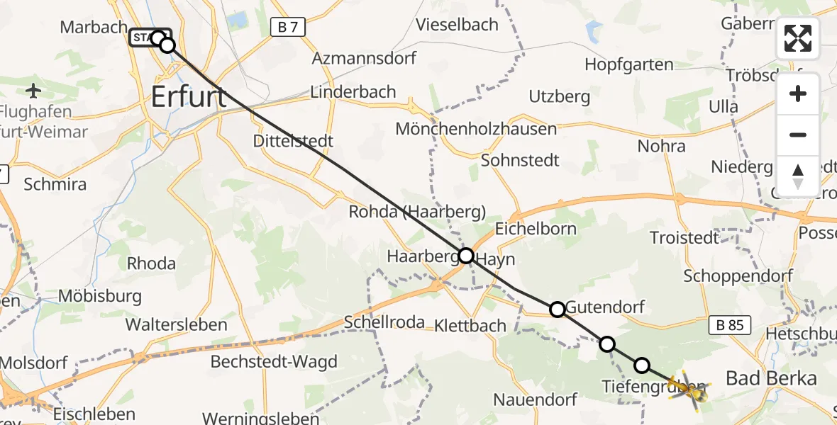 Flugroute Ambulanzhubschrauber Helios Clinic Erfurt - Bad Berka, 09 Juni 2026, 15:41