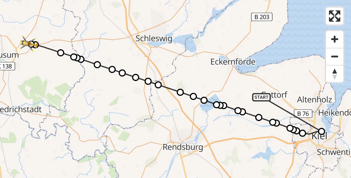Flugroute Rettungshubschrauber Lindau - Husum-Schwesing Flughafen, 09 Juni 2026, 15:44