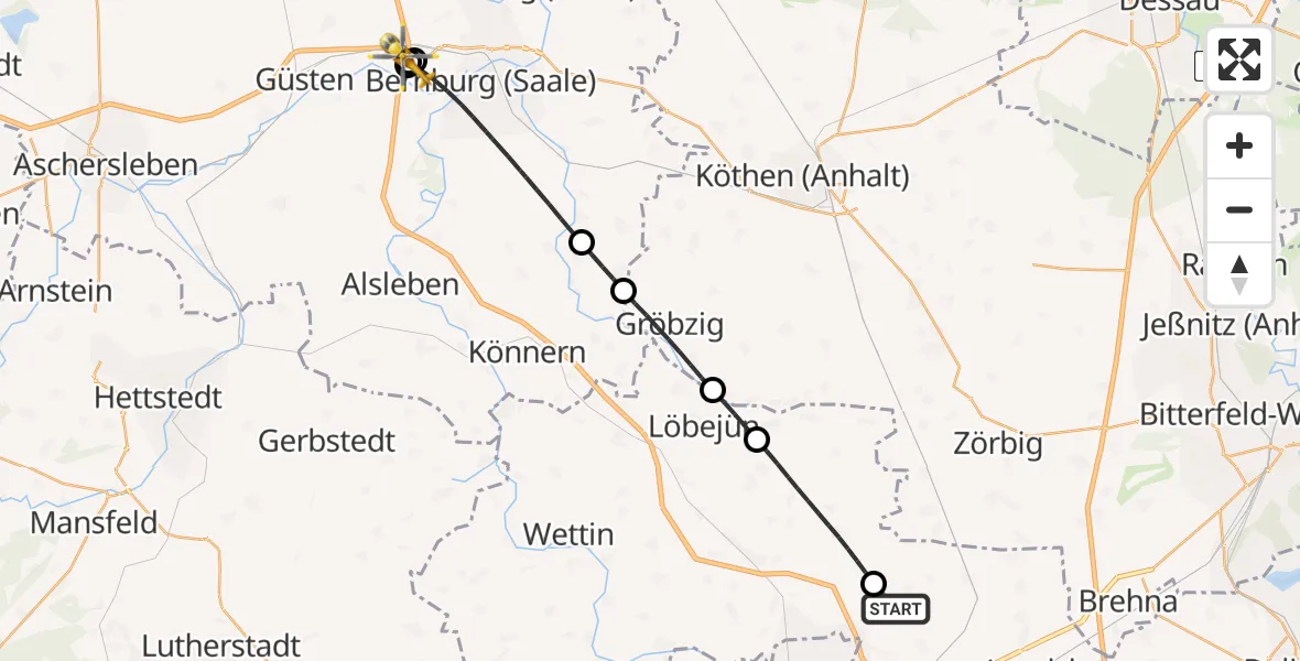 Flugroute Rettungshubschrauber Landsberg - Ilberstedt, 09 Juni 2026, 15:44
