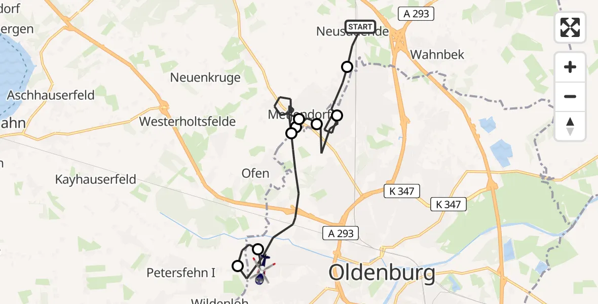 Flugroute Polizeihubschrauber Rastede - Oldenburg (Oldb), 09 Juni 2026, 15:46