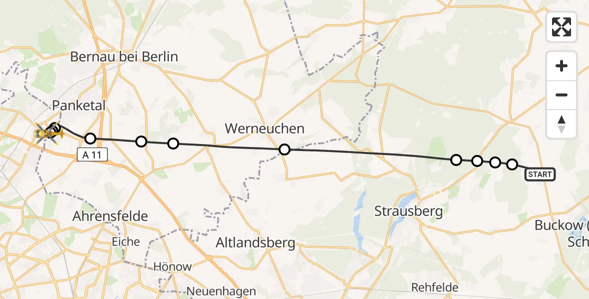 Flugroute Rettungshubschrauber Oberbarnim - Helios Clinic Berlin-Buch, 09 Juni 2026, 15:49