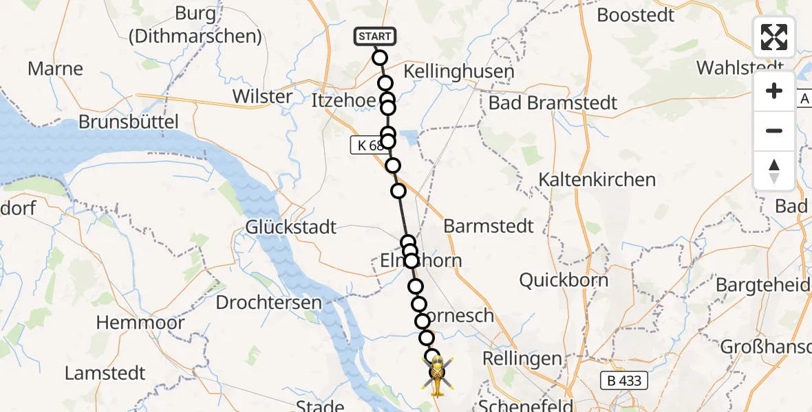 Flugroute Rettungshubschrauber Hohenlockstedt - Holm, 09 Juni 2026, 16:02