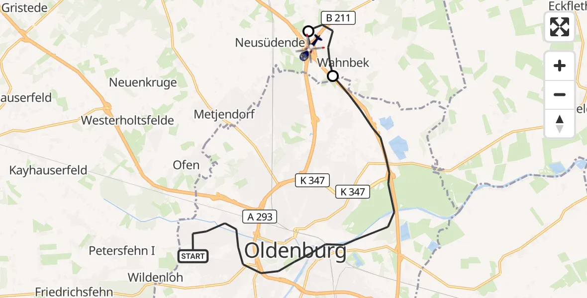 Flugroute Polizeihubschrauber Oldenburg (Oldb) - Rastede, 09 Juni 2026, 16:06