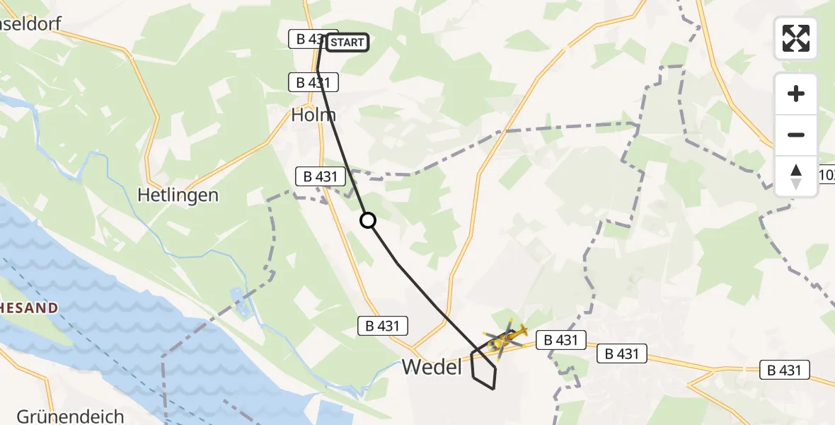 Flugroute Rettungshubschrauber Holm - Wedel, 09 Juni 2026, 16:22