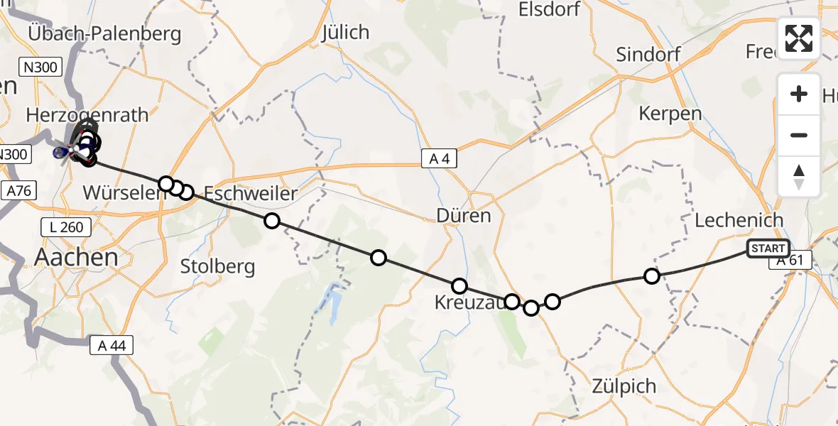 Flugroute Polizeihubschrauber Erftstadt - Herzogenrath, 09 Juni 2026, 16:51