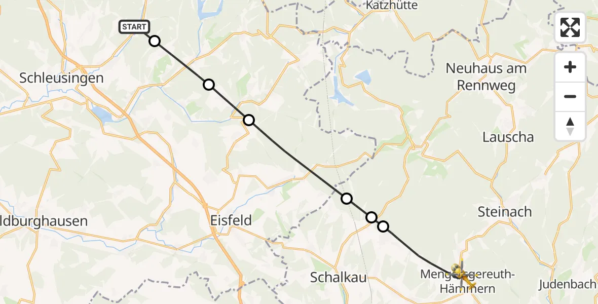 Flugroute Rettungshubschrauber Schleusingen - Frankenblick, 09 Juni 2026, 17:29