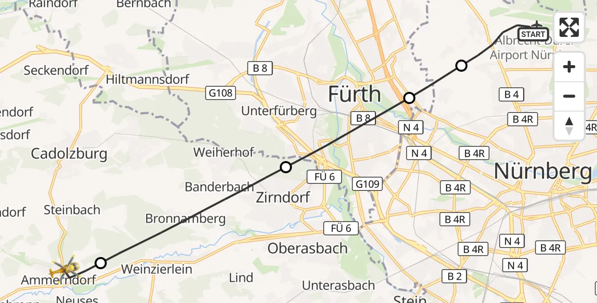 Flugroute Ambulanzhubschrauber Flughafen Nuremberg - Ammerndorf, 09 Juni 2026, 17:36