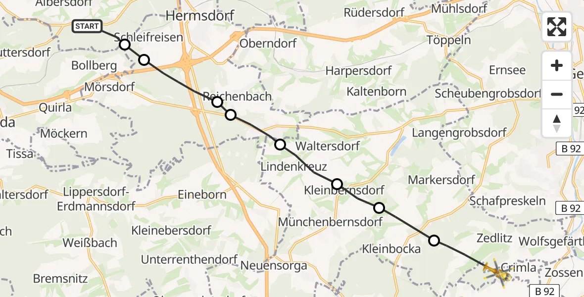Flugroute Rettungshubschrauber Bobeck - Crimla, 09 Juni 2026, 17:38