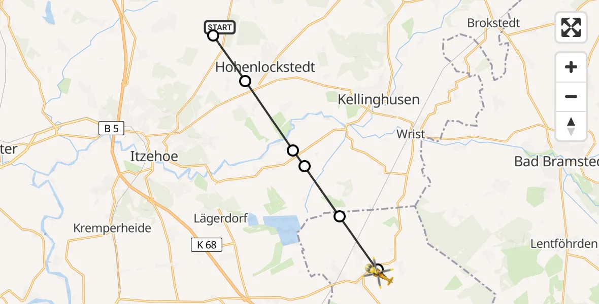 Flugroute Rettungshubschrauber Itzehoe Hungriger Wolf Flugplatz - Brande-Hörnerkirchen, 09 Juni 2026, 17:43