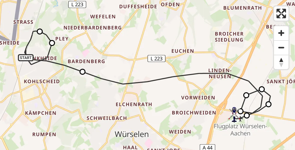 Flugroute Polizeihubschrauber Herzogenrath - Aachen-Merzbrück Flughafen, 09 Juni 2026, 17:44