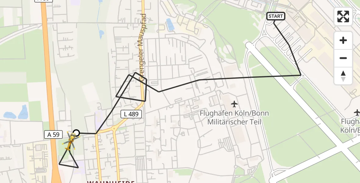 Flugroute Rettungshubschrauber Köln Bonn Flughafen - Köln, 09 Juni 2026, 17:44