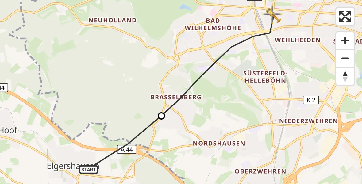Flugroute Rettungshubschrauber Schauenburg - Kassel, 09 Juni 2026, 17:54