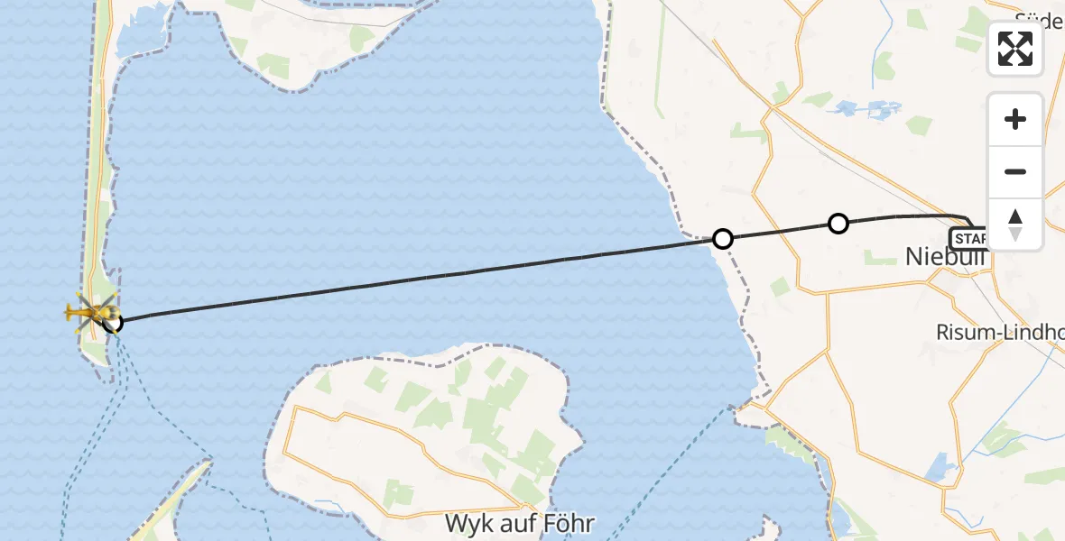 Flugroute Rettungshubschrauber Niebüll - Hörnum (Sylt), 09 Juni 2026, 17:54