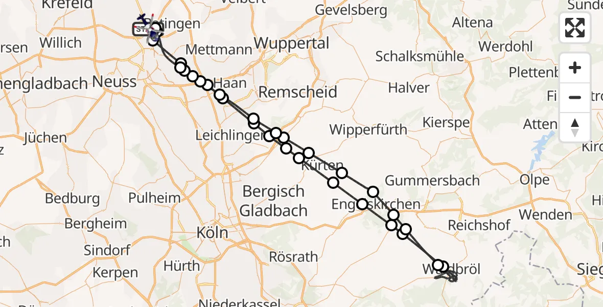 Flugroute Polizeihubschrauber Düsseldorf Flughafen - Düsseldorf Flughafen, 09 Juni 2026, 18:13
