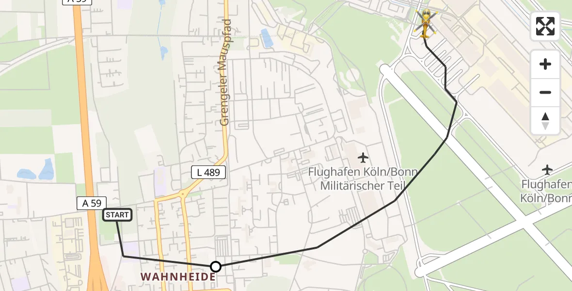 Flugroute Rettungshubschrauber Köln - Köln Bonn Flughafen, 09 Juni 2026, 18:27