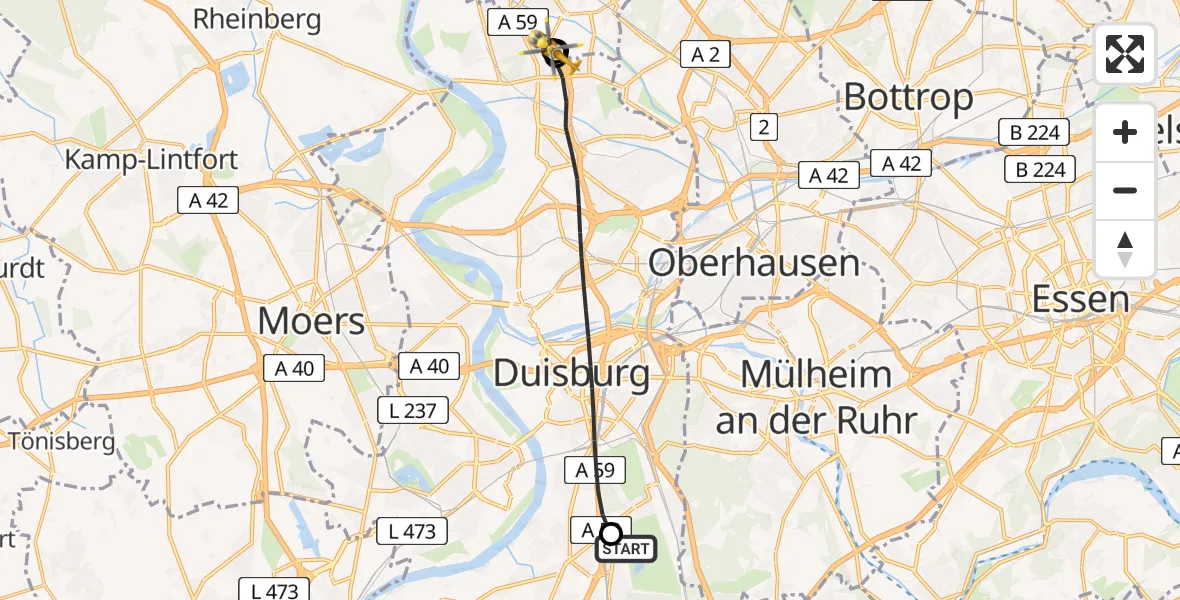 Flugroute Rettungshubschrauber Duisburg Air Rescue Hubschrauberlandeplatz (Christoph 9) - Duisburg, 09 Juni 2026, 18:28