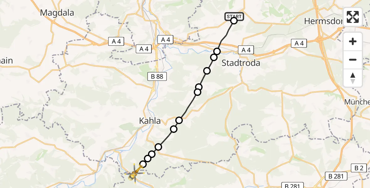 Flugroute Rettungshubschrauber Schöngleina - Langenorla, 09 Juni 2026, 18:48