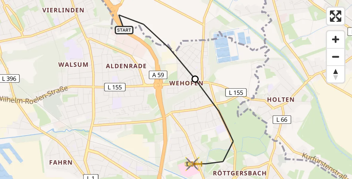 Flugroute Rettungshubschrauber Dinslaken - Duisburg, 09 Juni 2026, 18:57