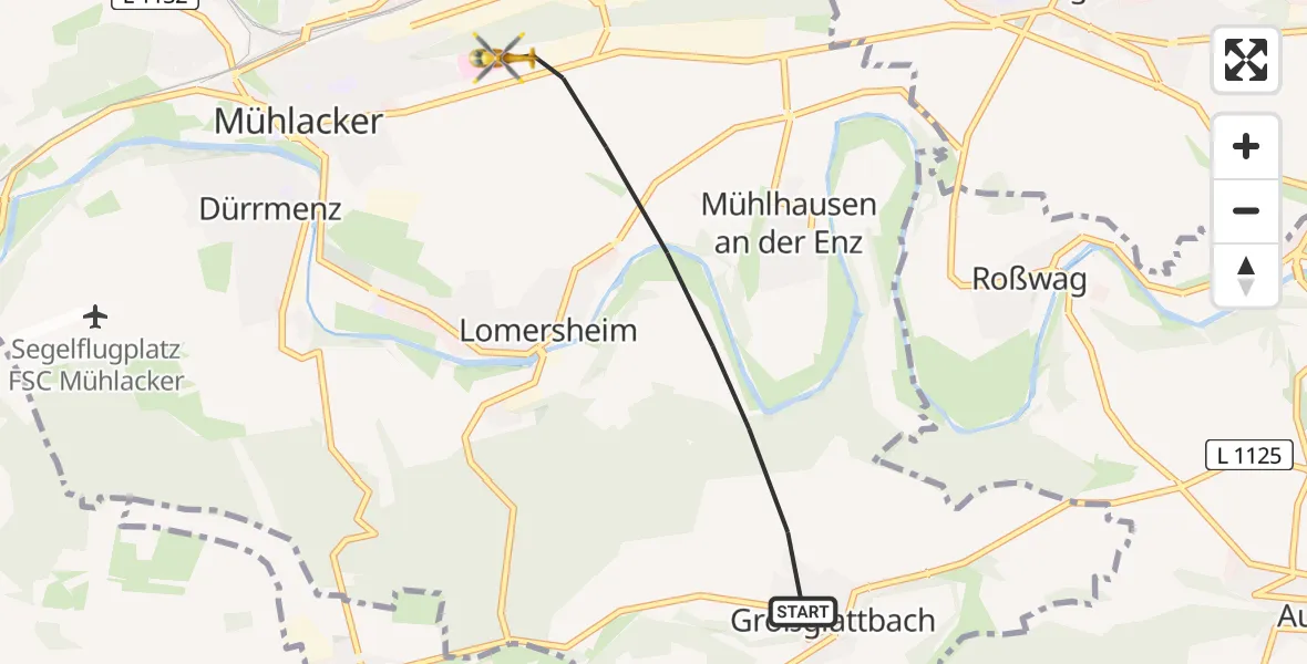 Flugroute Rettungshubschrauber Mühlacker - Mühlacker, 09 Juni 2026, 19:06