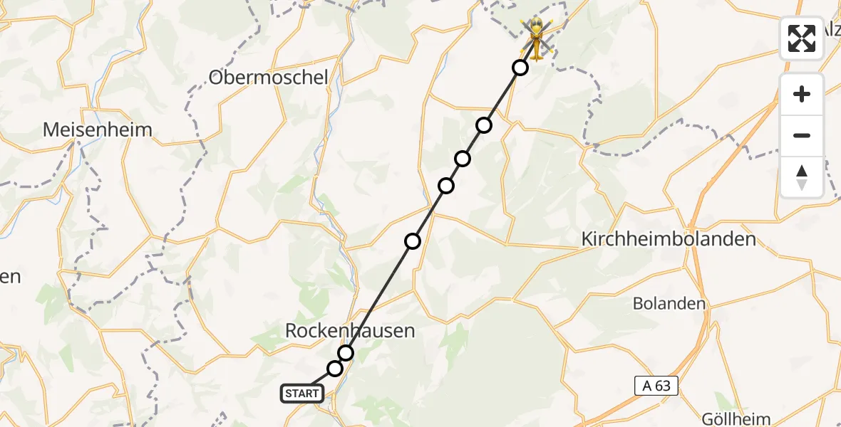 Flugroute Rettungshubschrauber Imsweiler UL - Mörsfeld, 09 Juni 2026, 19:15