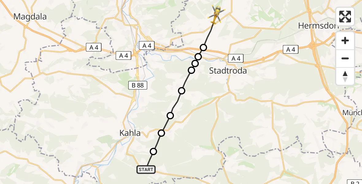 Flugroute Rettungshubschrauber Hummelshain - Schlöben, 09 Juni 2026, 19:21