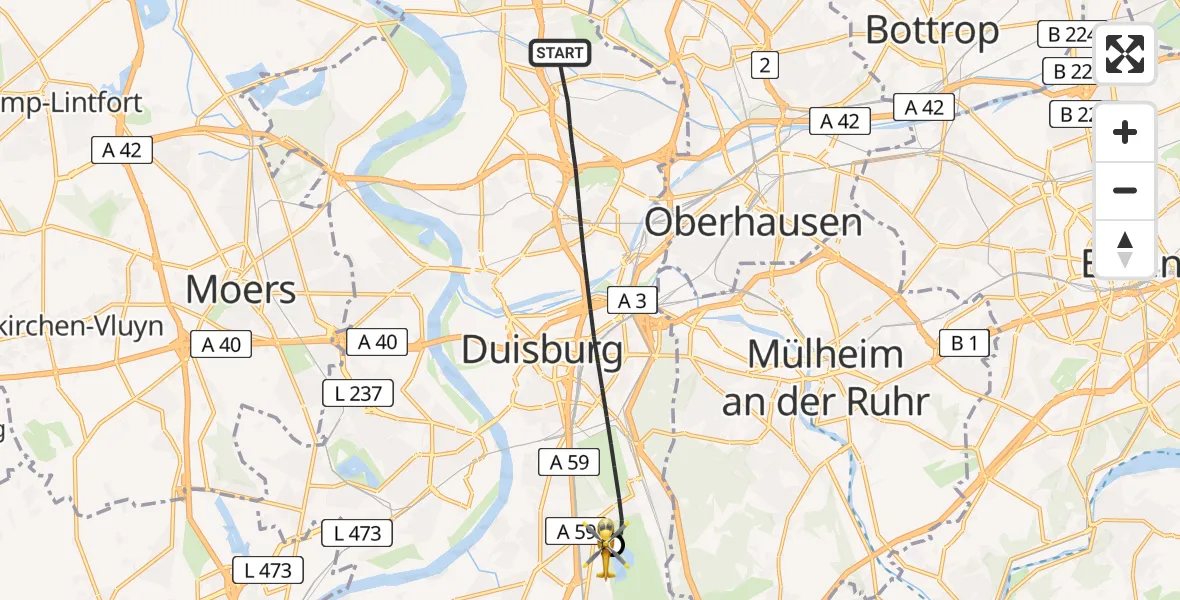 Flugroute Rettungshubschrauber Duisburg - Duisburg Air Rescue Hubschrauberlandeplatz (Christoph 9), 09 Juni 2026, 19:26